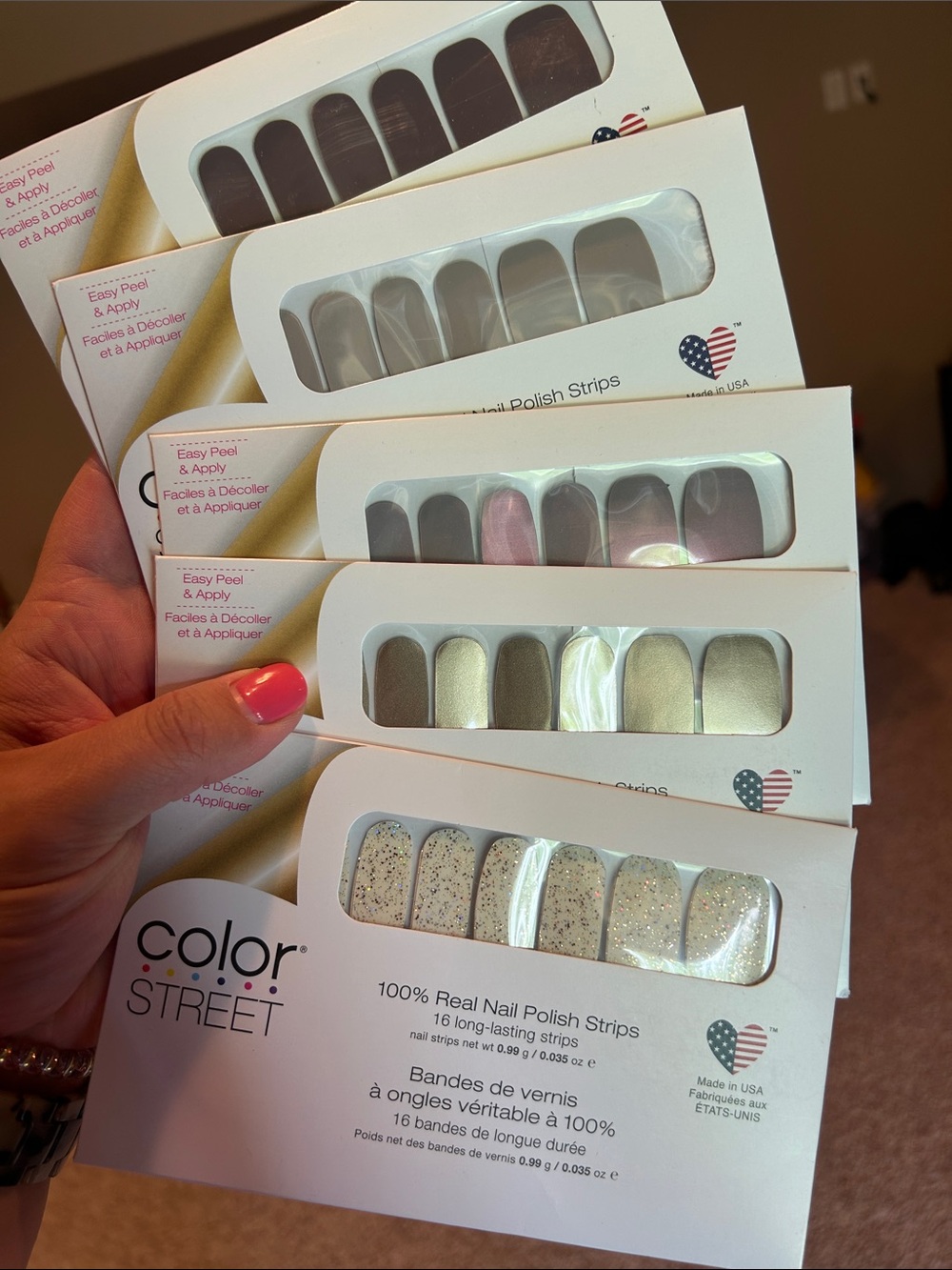 Color Street Neutral Metallics & Glitter Nail Strips - Gold, Pink, Silver, Beige